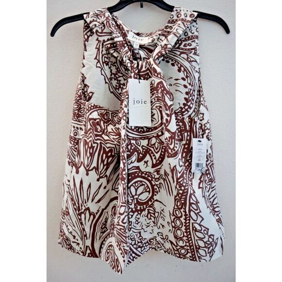 Joie TP04567B Women's Sz 2XS Rosewood Brown Malta Printed Silk Halter Top - Picture 1 of 8